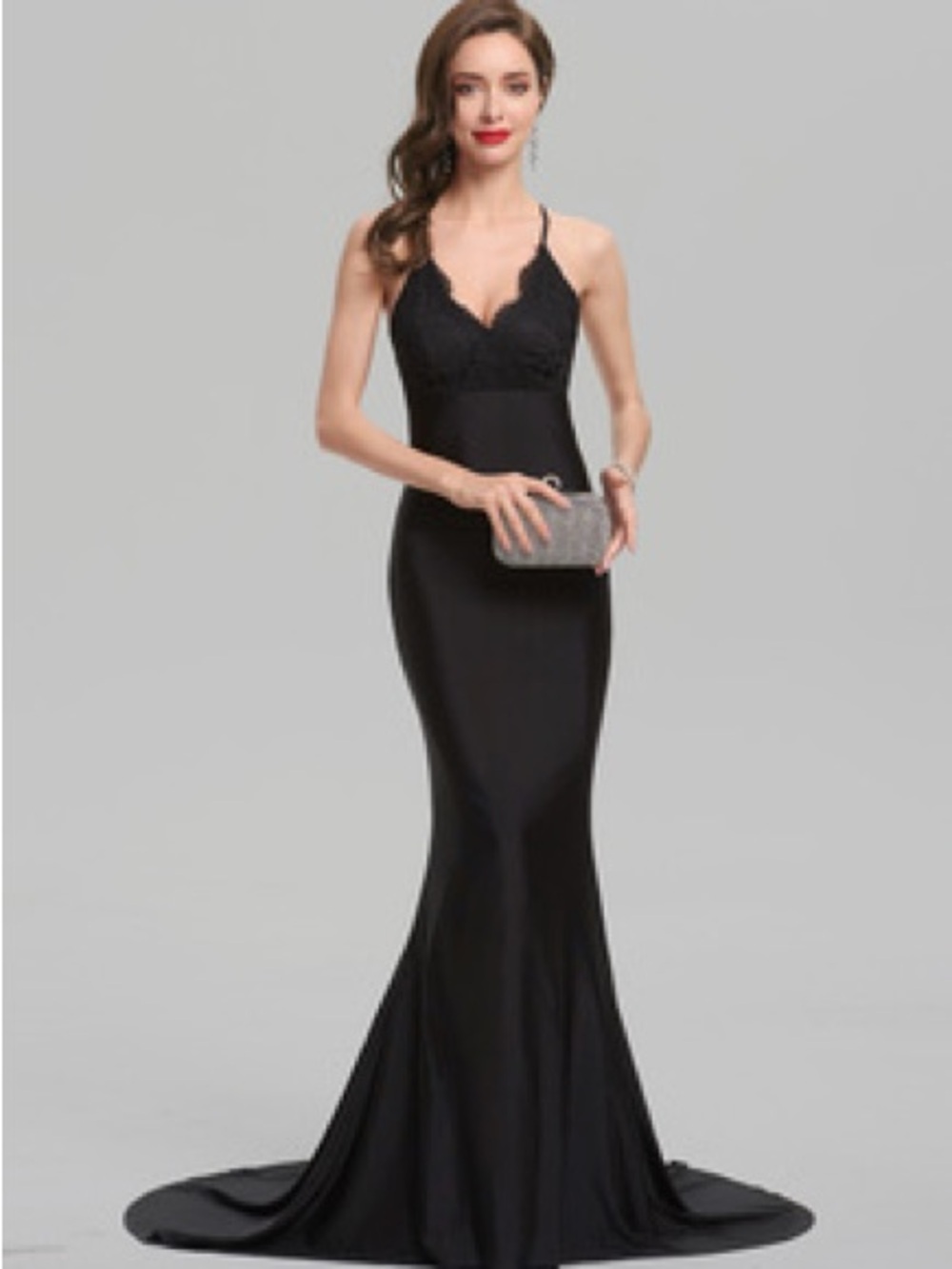 JJs House Deep Green Lace Bodice High-Low Evening Gown